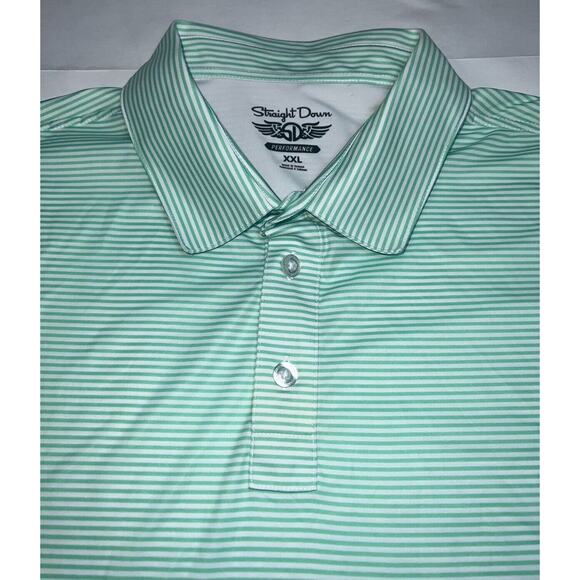 Straight Down Polo Shirt Men Size XXL Green Striped Performance Golf Embroidered - Picture 6 of 16